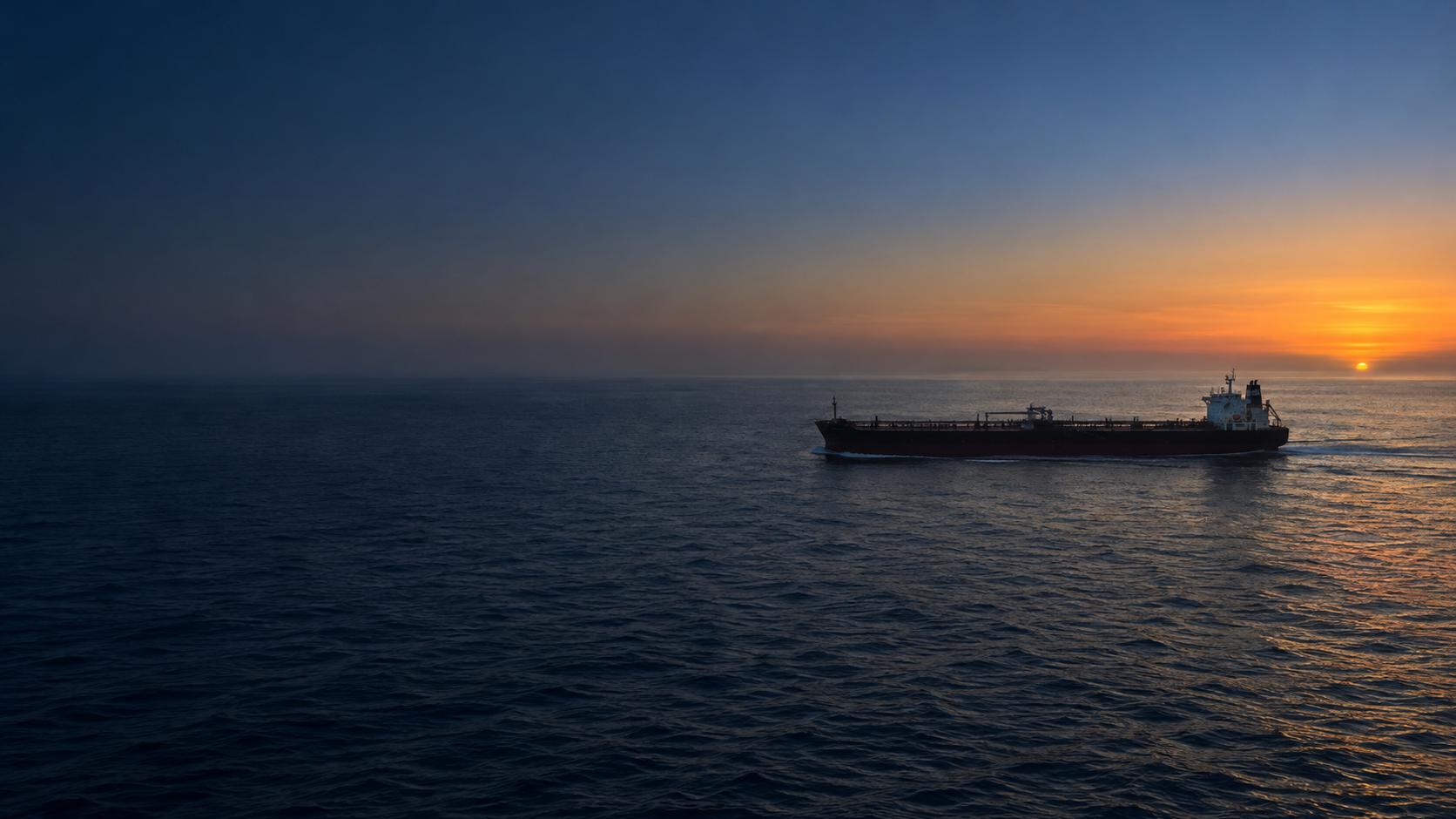 Gün batımında seyreden tanker