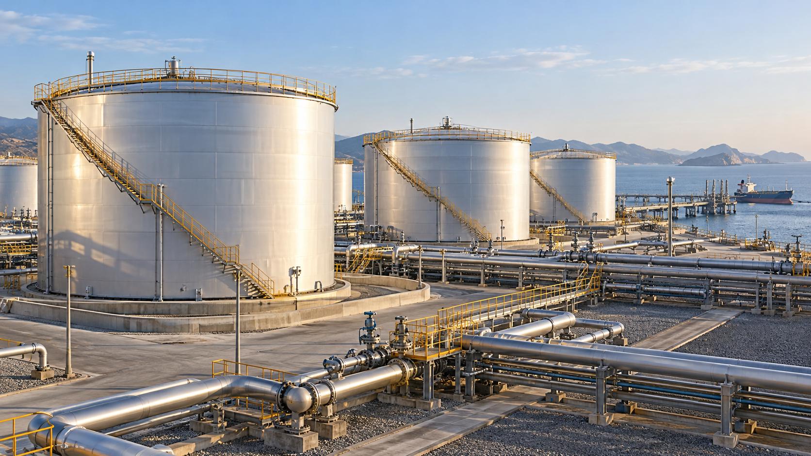 Terminaldeki büyük depolama tankları